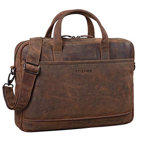 Sac ordinateur business avec bandoulière contemporain en cuir marron Stilord pour laptop