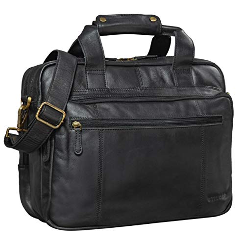 Sac ordinateur business avec bandoulière en cuir noir Stilord pour laptop