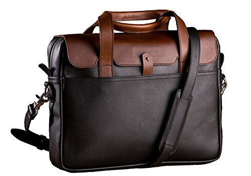 Cartable en cuir pleine fleur marron et noir Pad and Quill style urbain et contemporain