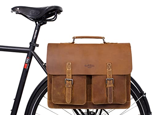 Cartable Vintage en cuir marron idéal pour le vélo avec son système de fixation Gusti