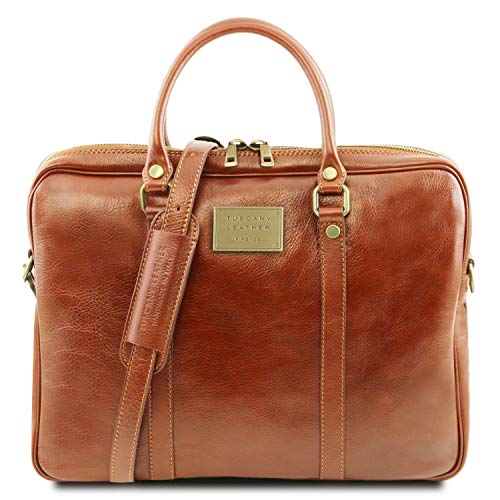 Élégant briefcase en cuir pleine fleur cognac Tuscany