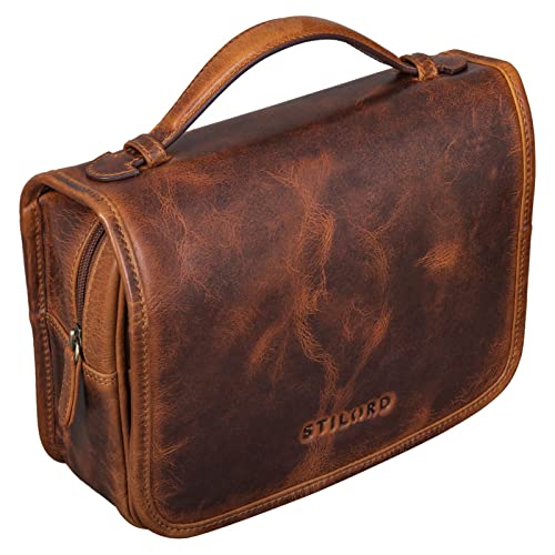 Trousse de toilette en cuir marron vintage pour homme Stilord