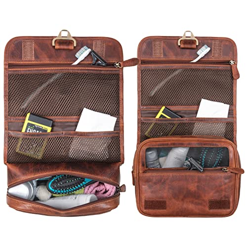 Trousse de toilette en cuir marron vintage pour homme Stilord à suspendre