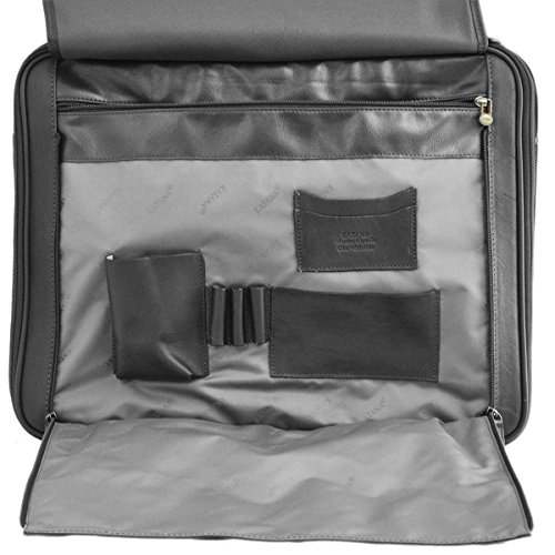 Intérieur bien organisé et soigné de la valise pilote noire Katana en cuir esprit Rétro avec porte-cartes et pochettes pour smartphone
