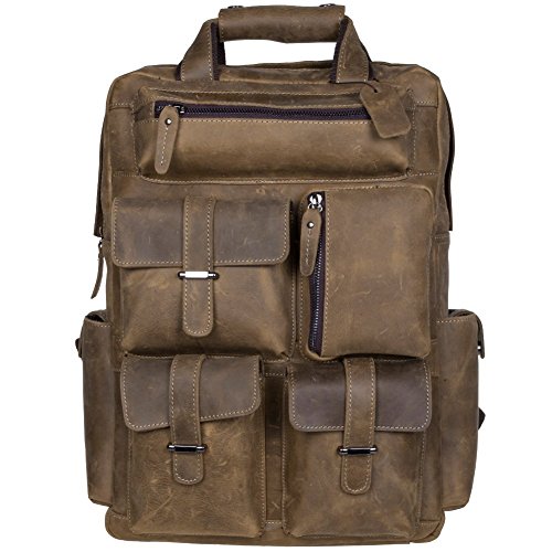 extérieur sac à dos cuir homme multi poches s-zone Sac à dos en cuir masculin multi poches S-Zone, look musée Beaubourg