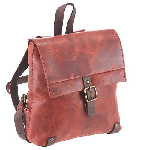 Sac à dos pour femme en cuir rouge automnal Vintage Harolds fermeture boucle Sac à dos pour femme en cuir rouge automnal Vintage, Harolds, fermeture boucle tuck