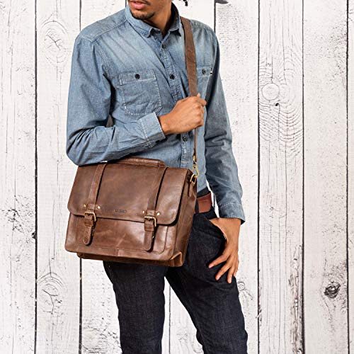 Petit Cartable cuir Leabags en cuir de buffle Cognac, 1 soufflet, look rétro vintage. Idéal pour enseignante.