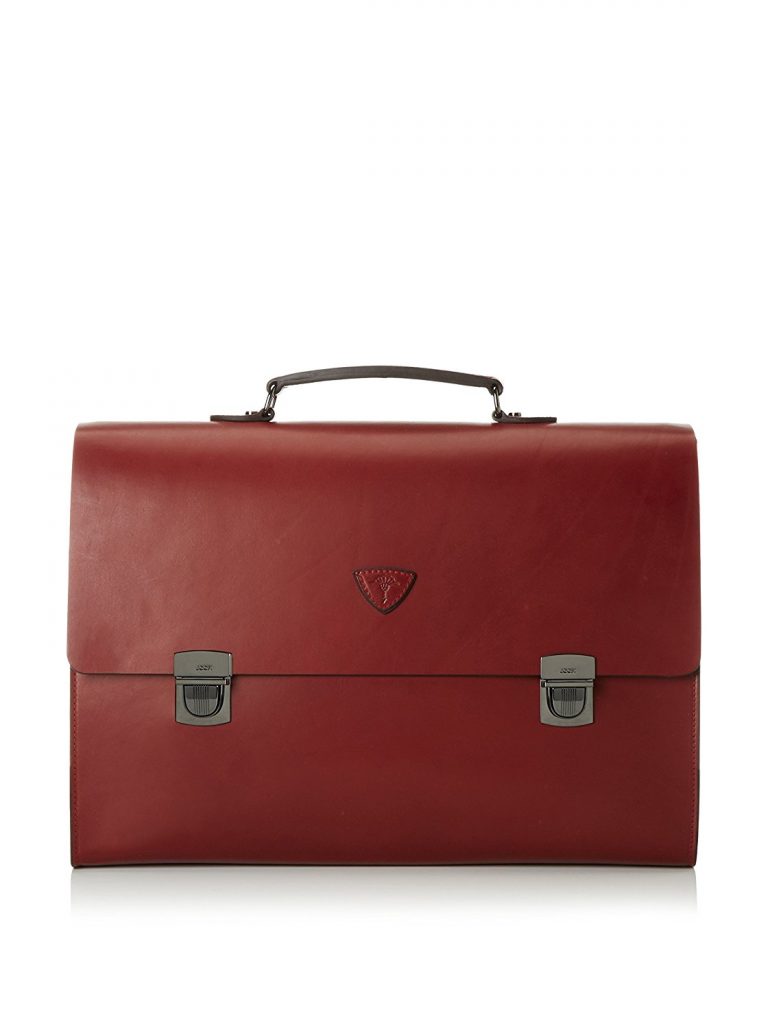 Cartable sacoche en cuir rouge bordeaux de taille XL, idéal comme sac de cours ou sac de travail, serviette cuir pour ordinateur portable pour femme active avocate enseignante, design traditionnel moderne épuré , joop