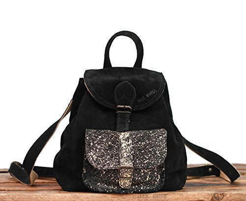 baroudeur Safran Paul et Marius Petit sac à dos cartable femme suède cuir jaune or doré Petit baroudeur Safran, Paul et Marius, sac à dos cartable pour femme en suède
