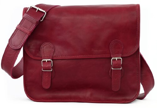Cartable Sacoche M, de taille moyenne, cuir souple de buffle, cuir rouge foncé bordeaux, idéal comme sac de cours de lycéenne, étudiante, jeune femme ou enseignante. pour ordinateur 13 pouces.