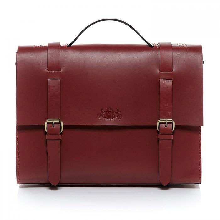 Cartable sacoche en cuir rouge mat, cuir de selle , de taille XL, idéal comme sac de cours ou sac de travail, serviette cuir pour ordinateur portable pour femme active, étudiante ou enseignante, design vintage rétro, lanières cuir, briefcase signé Sid & Vain.
