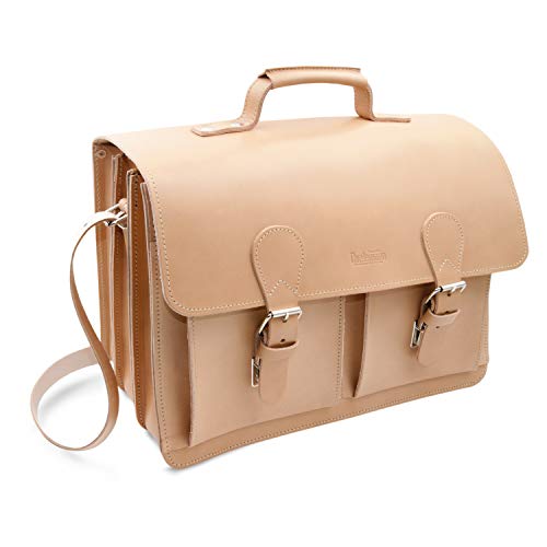 cartable beige un soufflet cuir végétal tannage végétal natural Cartable un soufflet cuir natural, Thielemann fabrication artisanale en Allemagne, tannage végétal