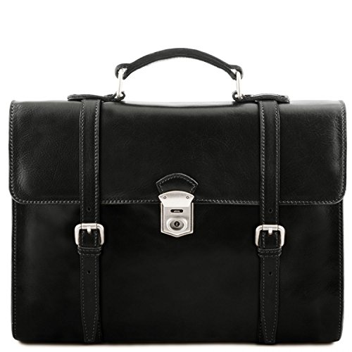 cartable adulte en cuir noir avec bretelles élégant modèle Viareggio Tuscany