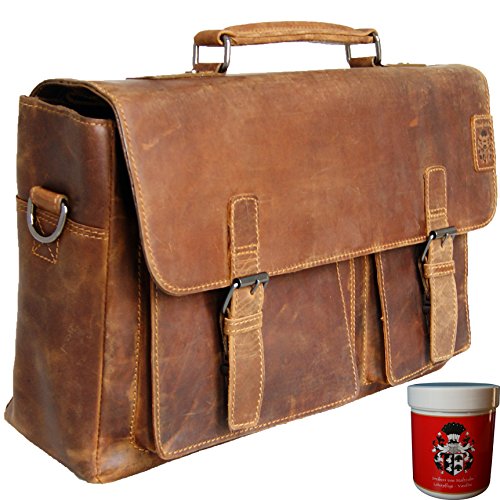 Large cartable cuir teinte Cognac à 2 soufflets au look rétro vraiment original avec ses 2 grandes poches asymétriques sur la devanture. Bandoulière amovible et fermoirs Tuck.