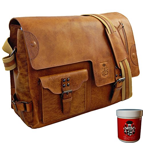 Sacoche cuir Cognac "Jefferson" en cuir souple avec bandoulière souple