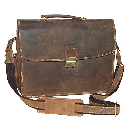 Cartable cuir Vintage pour ordinateur portable bien organisé, cartable cuir homme ou cartable cuir femme avec bandoulière et épaulette cuir. Ouverture et fermeture par fermeture éclair
