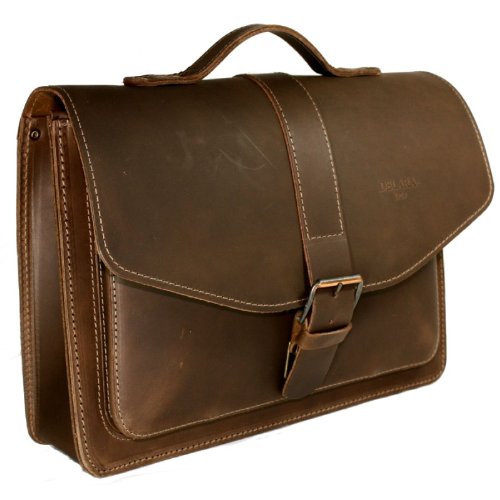 Cartable en cuir avec tannage végétal, cartable épais ultra solide Delara, petit cartable pour prof