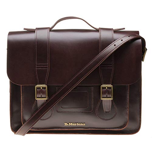 Cartable sacoche ordinateur 15 pouces, Dr Martens en cuir noir, homme ou femme, , il peut se porter en bandoulière pour un style rétro rock and roll. Idéal pour les étudiants, profs ou citadins.