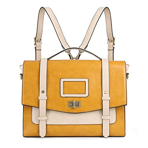 Cartable durable en cuir jaune Greenburry avec poches symétriques. Cartable durable en cuir qui respecte l'environnement, tannage naturel sans chrome. Cartable avec bandoulière en cuir pour étudiant ou grands adultes nostalgiques.