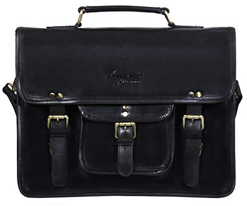 Cartable unisexe en cuir de buffle pouvant contenir un notebook d'écran allant jusqu'à 15.4" ou de format DIN-A4, ainsi qu' un classeur.. Idéal comme grand sac de ville, esprit baroudeur et rustique vintage ou comme sac de cours.