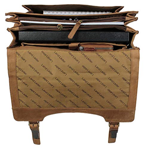 Cartable serviette XXL Landleder en cuir de vachette look vintage. Grand cartable en cuir Vintage avec compartiment pour laptop rembourré et 3 soufflets. Environ 240 euros. Dimensions 38 cm x hauteur 36 cm x profondeur 14 cm. Ce grand cartable convient aux hommes comme aux femmes qui transportent un ordinateurs et autres dossiers papier.