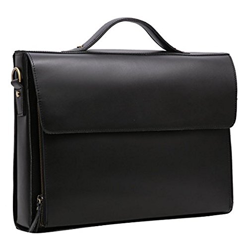 cartable serviette façon business, en cuir noir, design épuré Leathario. Cartable cuir à un seul compartiment.