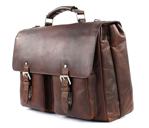 Intérieur soigné pour ce très beau cartable masculin en cuir marron profond, avec bandoulière amovible. Idéal pour les profs. Fermeture par fermoirs tuck. Design écolier rétro avec ses poches jumelles sur la devanture. Cartable à 2 soufflets marron en cuir.