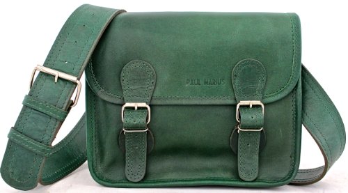 La sacoche en cuir souple vert taille S, 25x20x12 cm, cuir pleine fleur de buffle, fermetures extérieures à boucle, sacoche sac à main femme. Organisation intérieure bien compartimentée.Sacoche rétro.