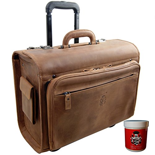 La valise pilote en cuir marron vintage Baron de Maltzahn. Valise pilote au look rétro et intemporel avec son cuir marron vintage et ses poches latérales. Design intelligent, un vrai plaisir pour tous les professionnels qui voyagent. Environ 350€.