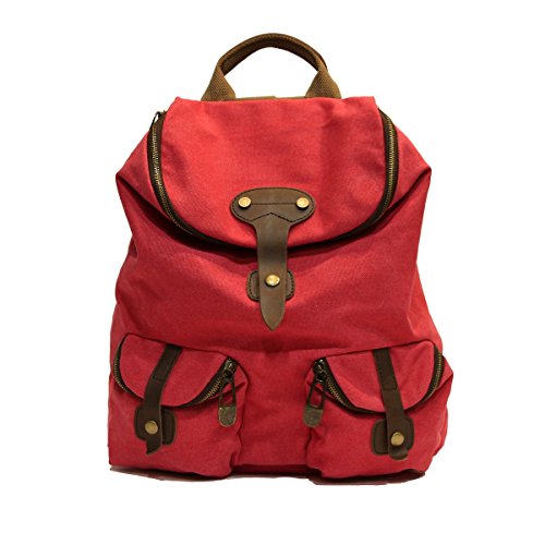 Sac à dos cuir et toile pour femme marron et corail, look vintage et original, confortable à porter avec ses bretelles renforcées et son anse.