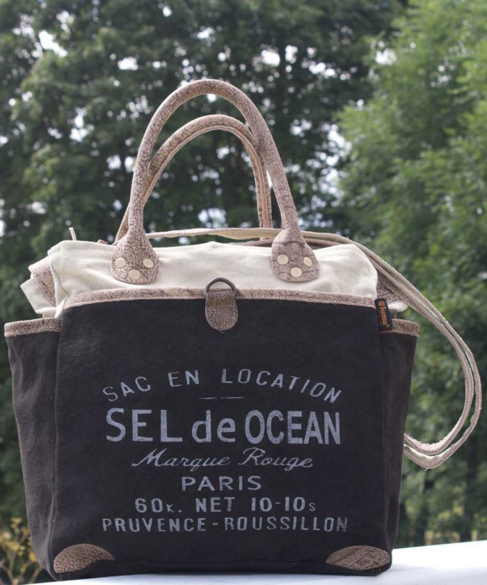 Grand sac cabas cuir et canevas ultra résistante original et vintage pour femme ou étudiante. Sac de plage ou de shopping pour femme. sac de cours original étudiante