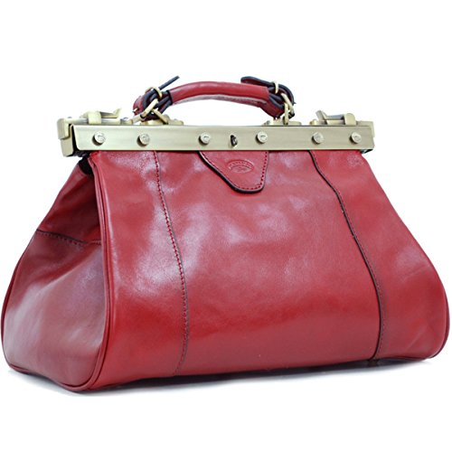 Sac docteur en cuir rouge pour femme, sac à main style médecin pour femme en cuir rouge Katana