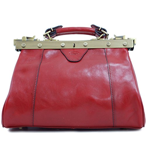 Sac docteur en cuir rouge pour femme, sac à main style médecin pour femme en cuir rouge Katana