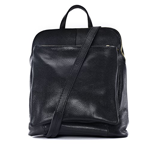 Sac à dos cartable pour femme noir, Harolds, modèle Johan, cuir souple noir vintage fermoirs tuck Sac à dos cartable en cuir noir pour femme noir, Harolds casual et vintage, fermoir Tuck