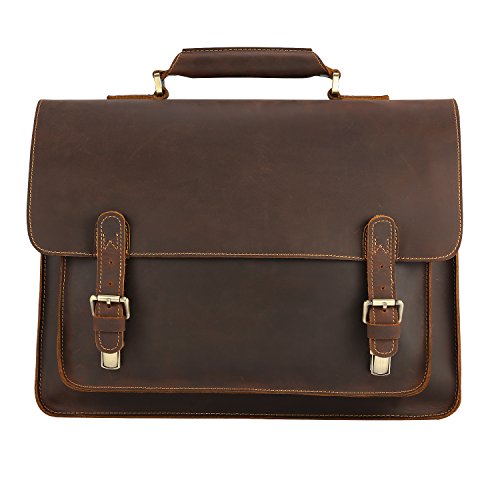 sac cartable cuir huilé vintage marron serviette business homme ordinateur 15 pouces avec bandoulière sac cartable Kattee